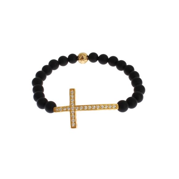 Nialaya Matte Black Onyx Gold Cross Bracelet Women - Picture 2 of 7